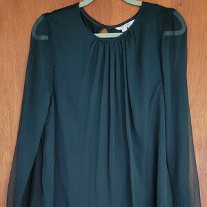 Boden Forest Green Sheer Chiffon Blouse Long Sleeve Keyhole Back Flowy Top US 12